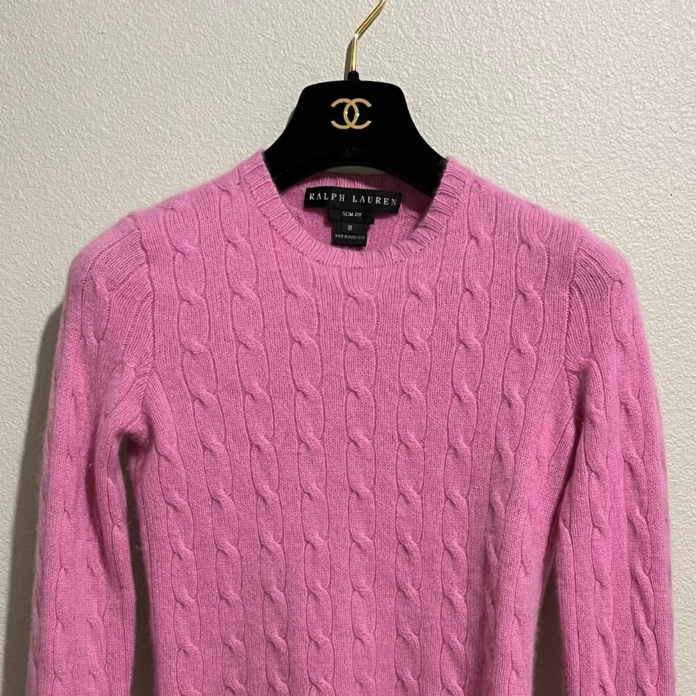 Lauren Ralph Lauren BLACK LABEL Pink Cable Knit Cashmere Women’s Pullover